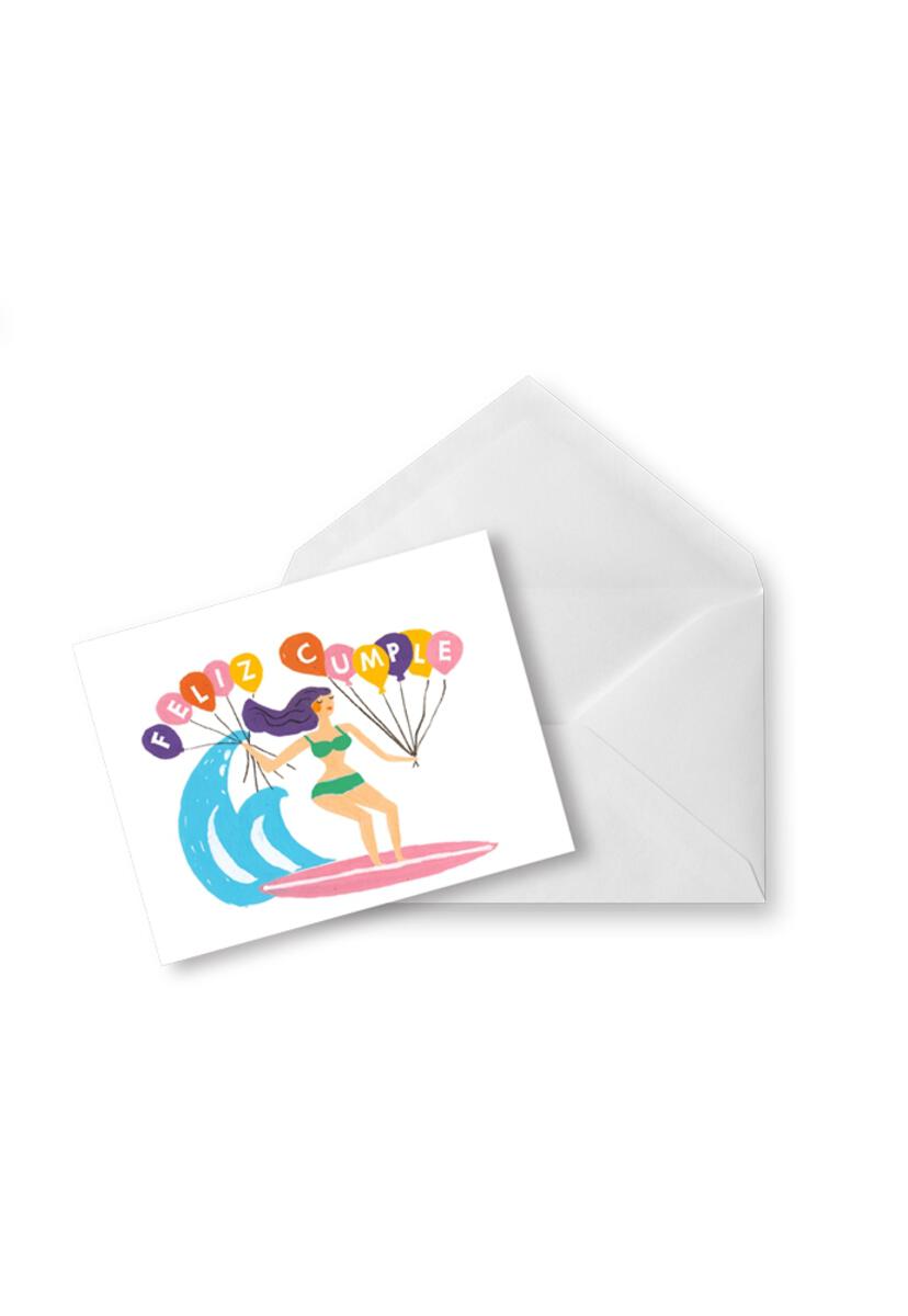 Tarjeta Cumple Chica Surf