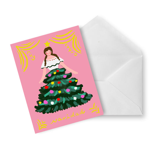 Tarjeta Navidad Chica Arbol